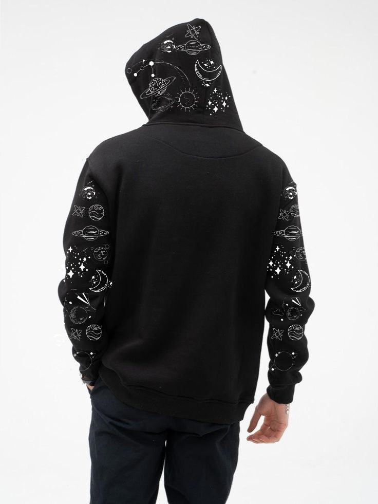 Oversized Pullover Hoodie- Moon and Stars | Cotton Blend Fleece Fabric