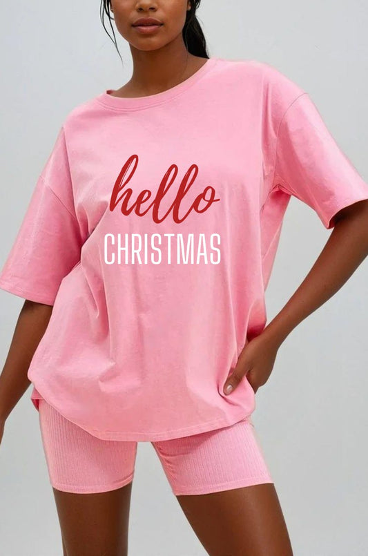 Women's Oversized T-shirt- Hello Christmas