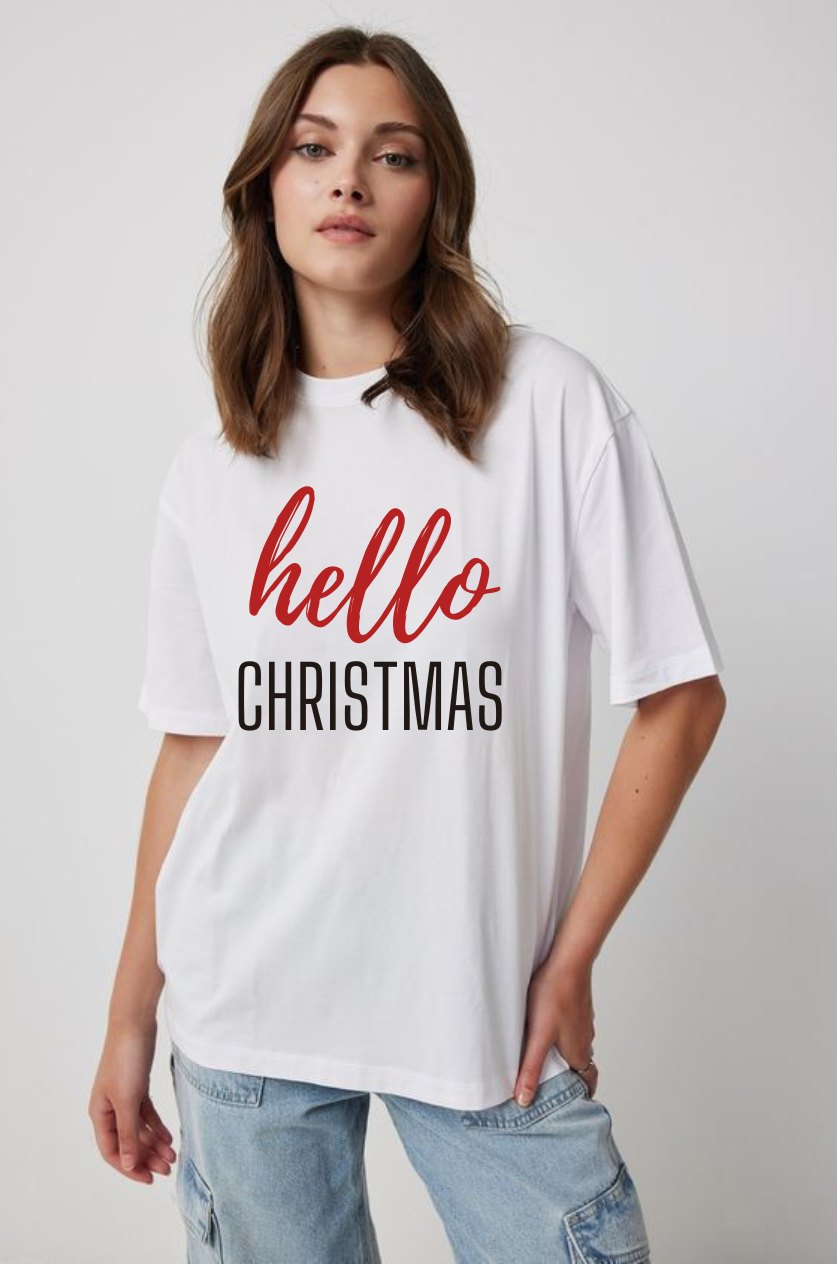 Women's Oversized T-shirt- Hello Christmas