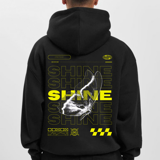 Oversized Stringless Black Graphic Hoodie